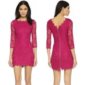 NEW Diane Von Furstenberg DVF Zarita Lace Dress 3/4 sleeve Pink Sz 8